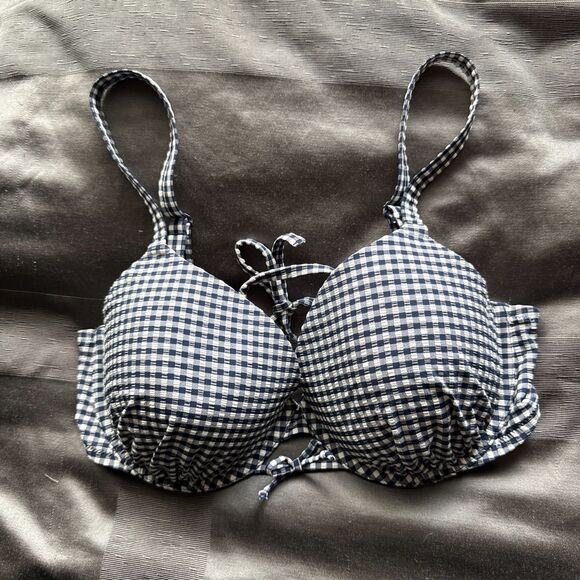 VICTORIA'S SECRET Blue White Plaid Gingham Swim Removable Push Up Bikini 36DD - Picture 1 of 4